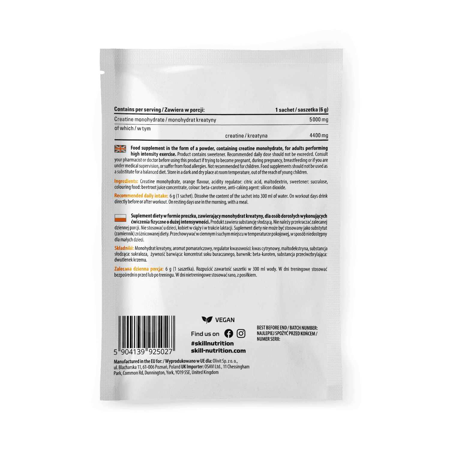 Creatine orange sachet back