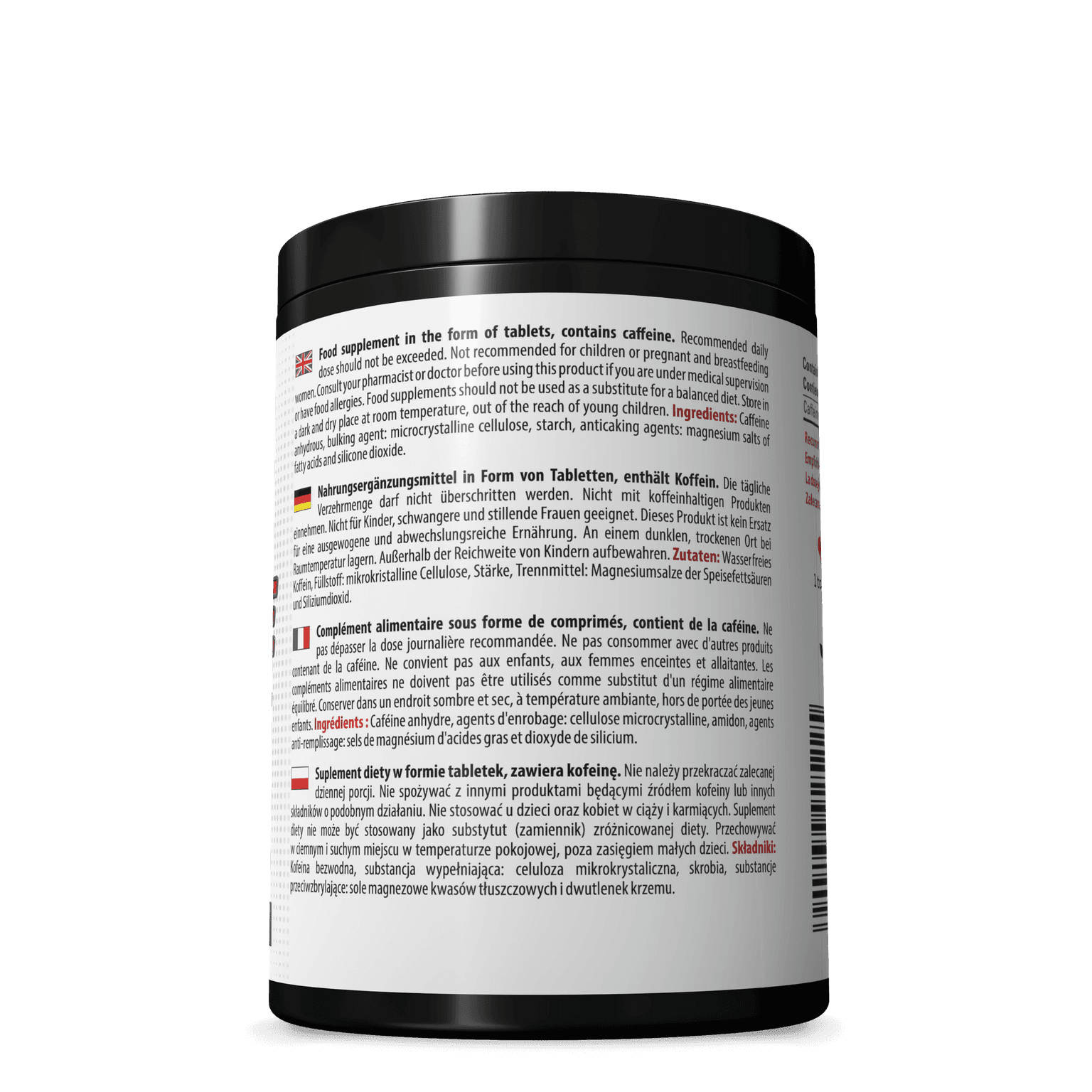 back side of caffeine packaging 240 tablets