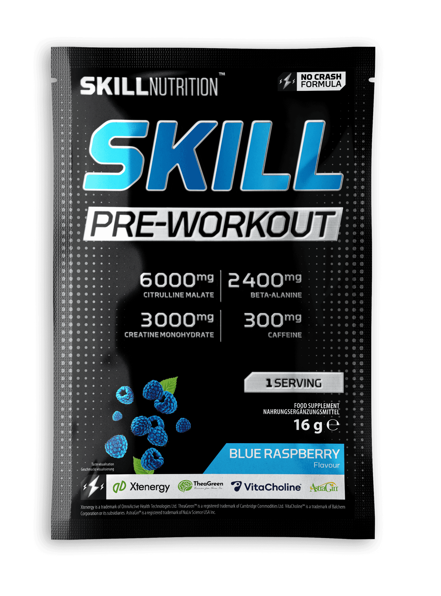 saszetka z jedna porcja preworkout blue raspberry skill nutrition