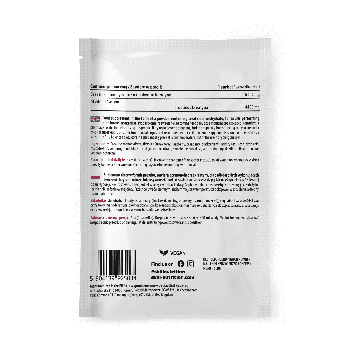 Creatine berry blast sachet back