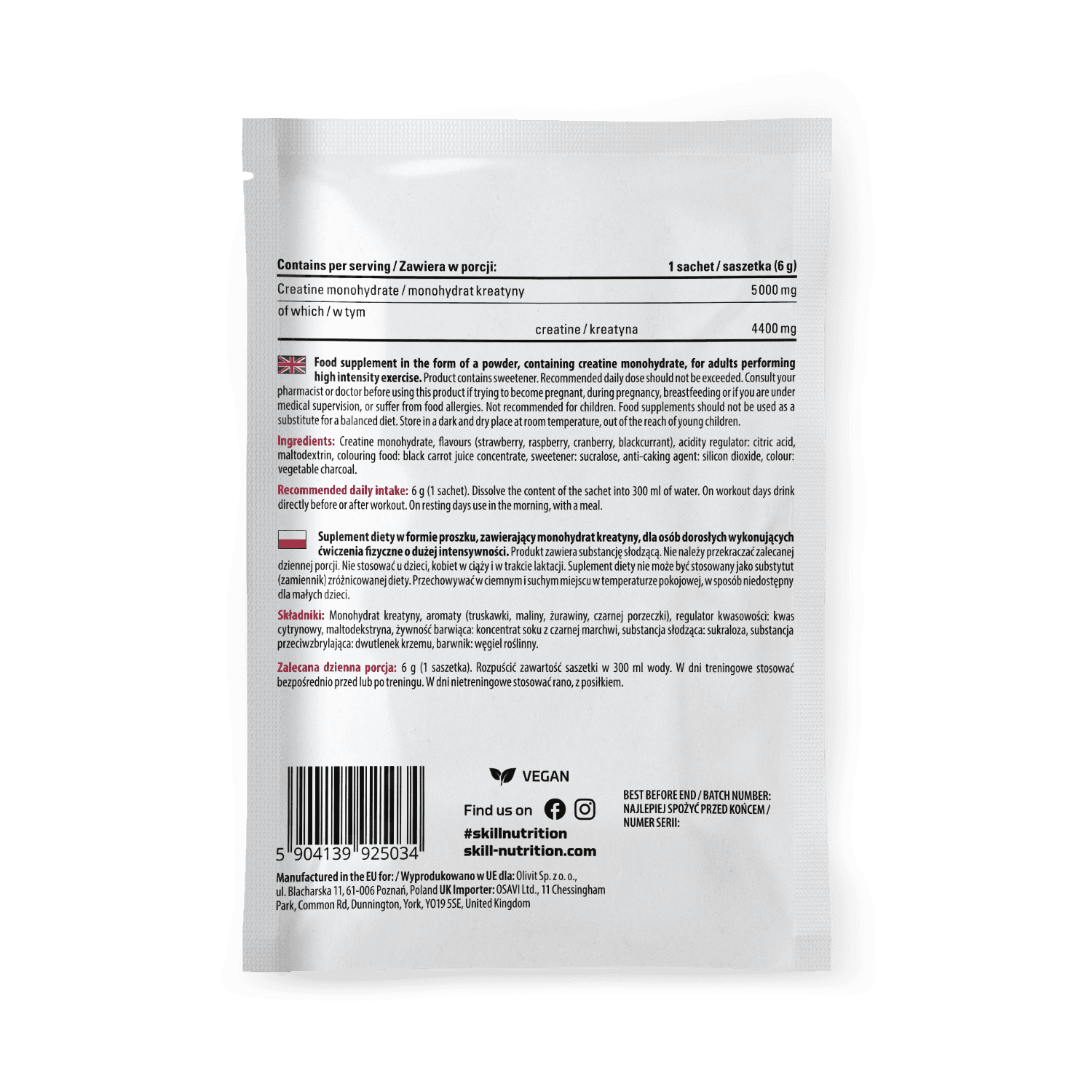 Creatine berry blast sachet back